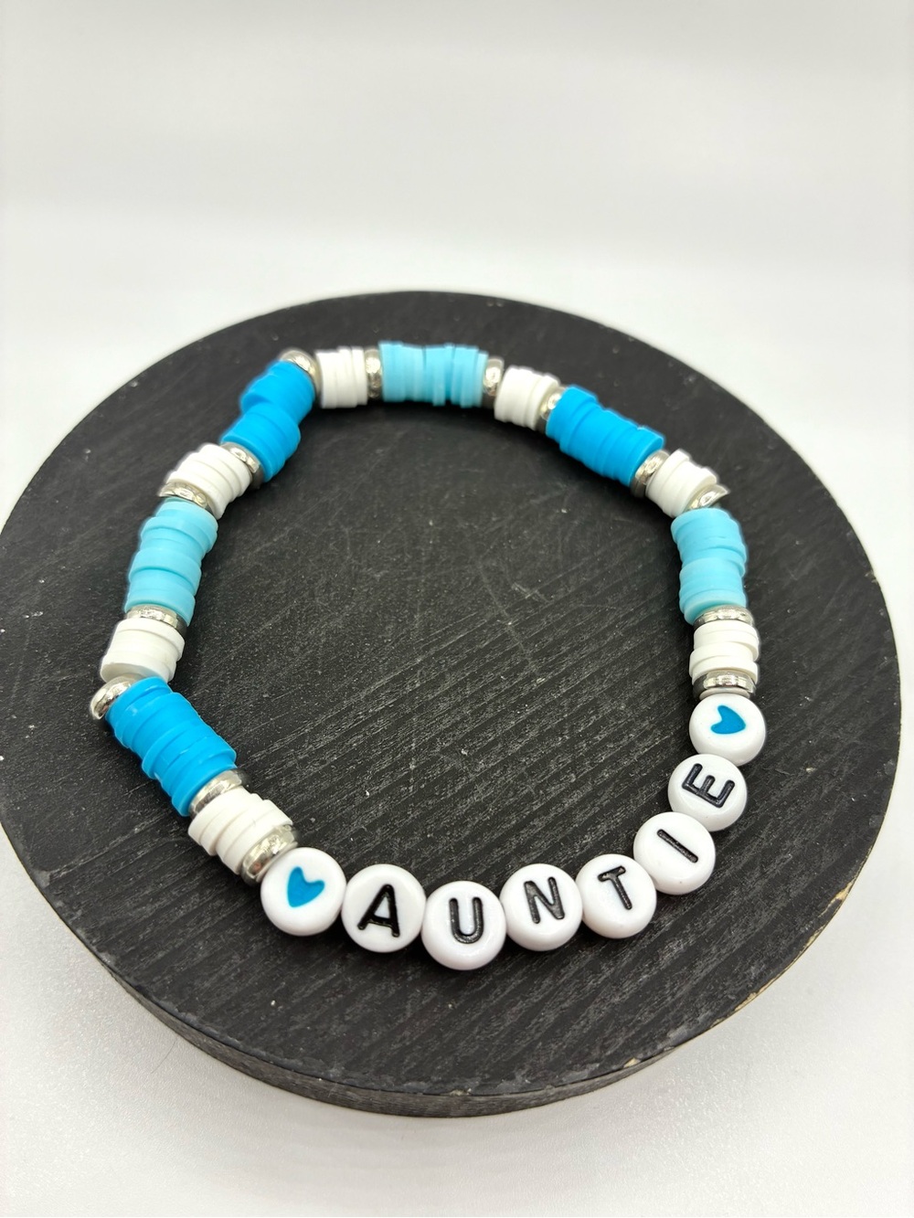 Auntie Beaded Stretch Bracelet — Blue & White